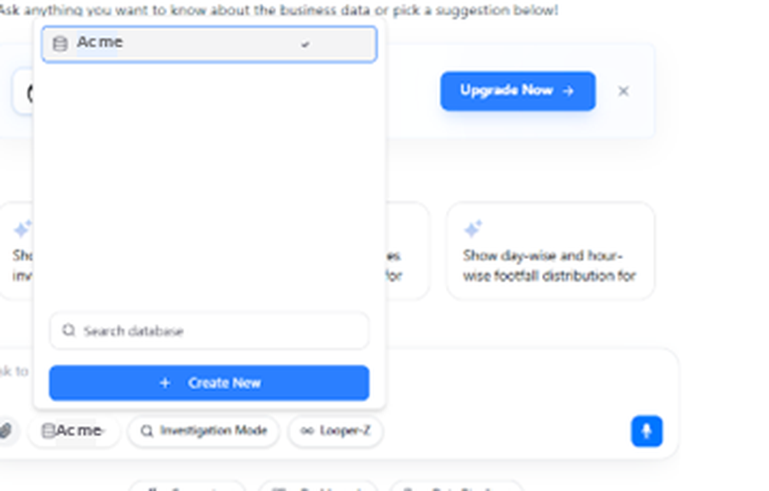 Ask FireAI question box with the data source picker open