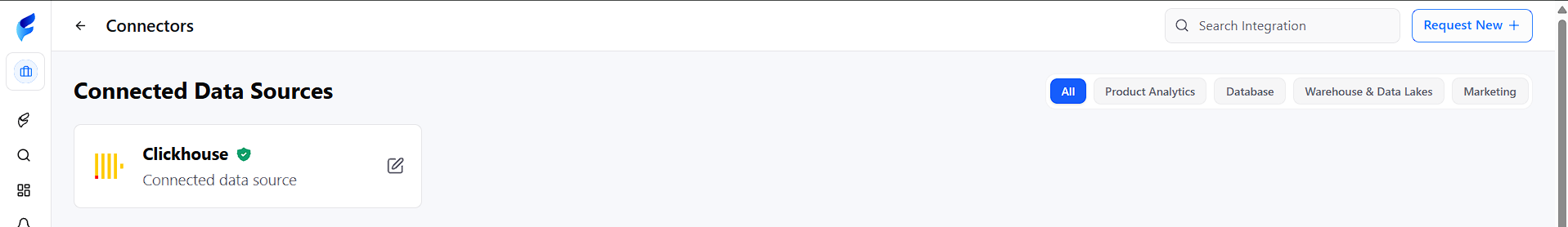 Connectors page listing a connected ClickHouse data source