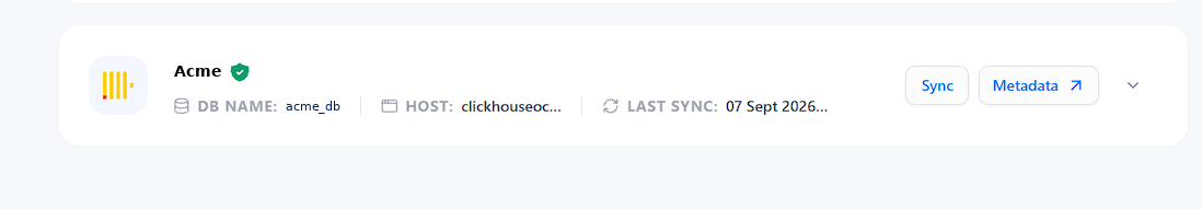 Data source details showing Sync, Metadata and LAST SYNC